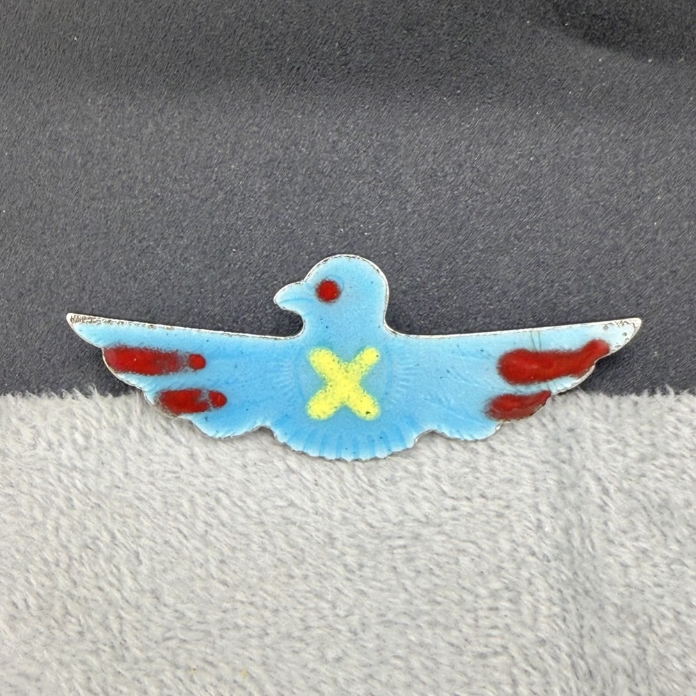 Vintage Estate Hair Barrette Silver Tone Blue Enamel Thunderbird Bird 2in